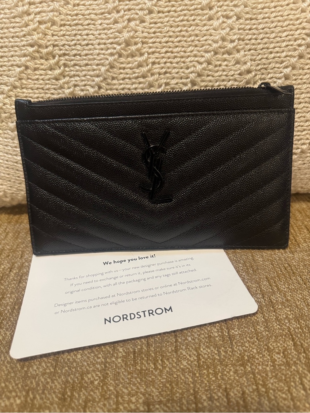 ❤️ AUTHENTIC YSL BLACK LEATHER QUILTED ZIPPERED POUCH WALLET CLUTCH ❤️